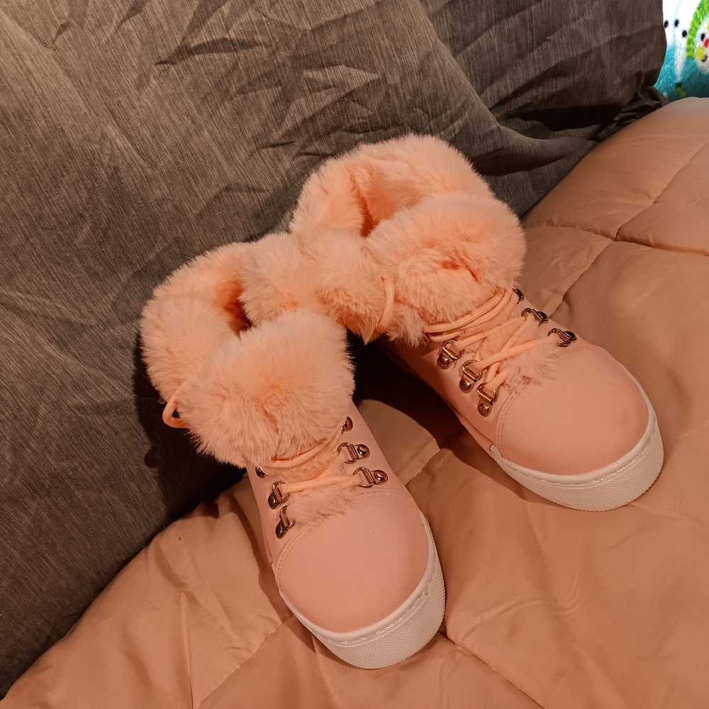 Fuzzy Peach High-Top Sneakers